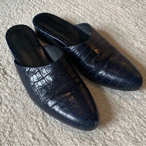Freda Salvador Navy Croc-Embossed Mules
